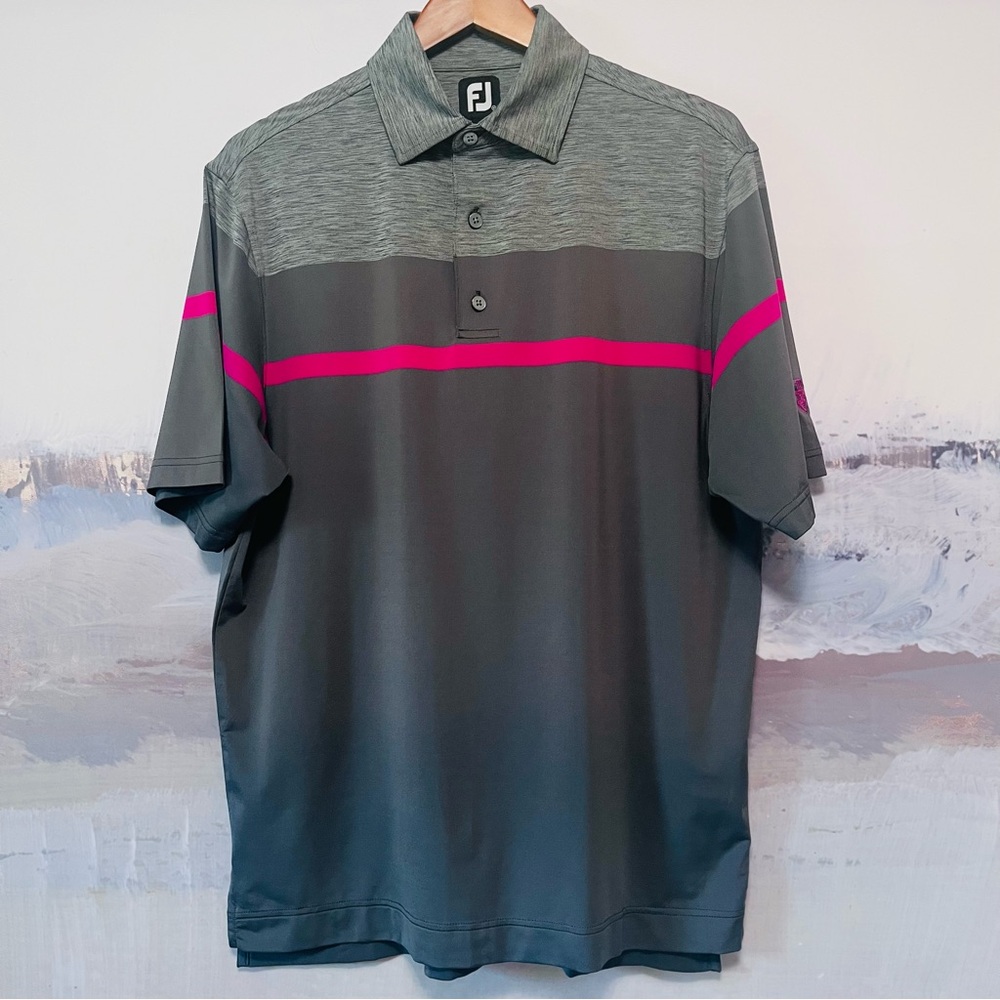 FootJoy Polo Golf‎ Shirt Men's M Gray Color Block Stripe Athletic Performance